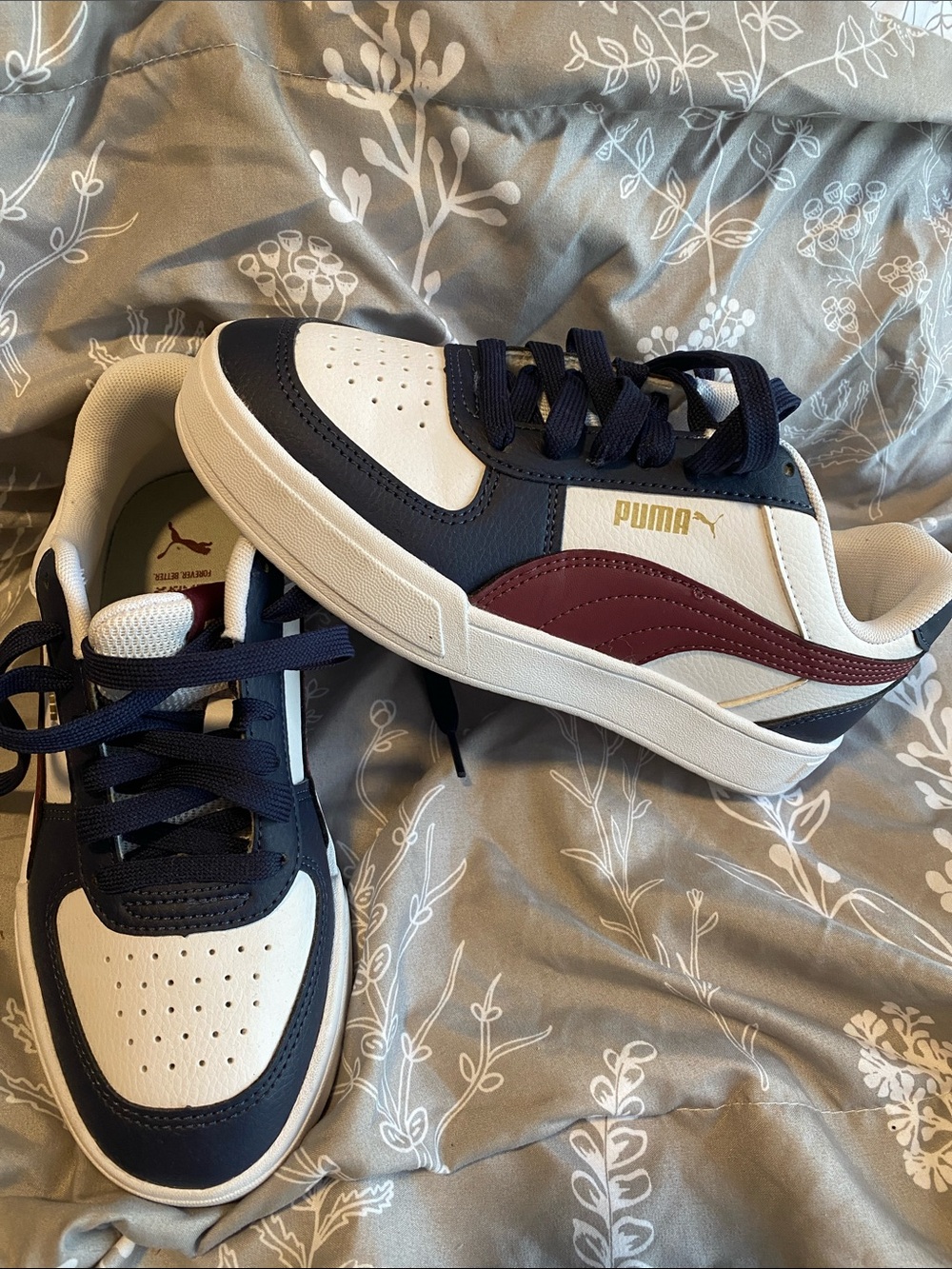 Puma Navy White Burgundy Low-Top Sneakers